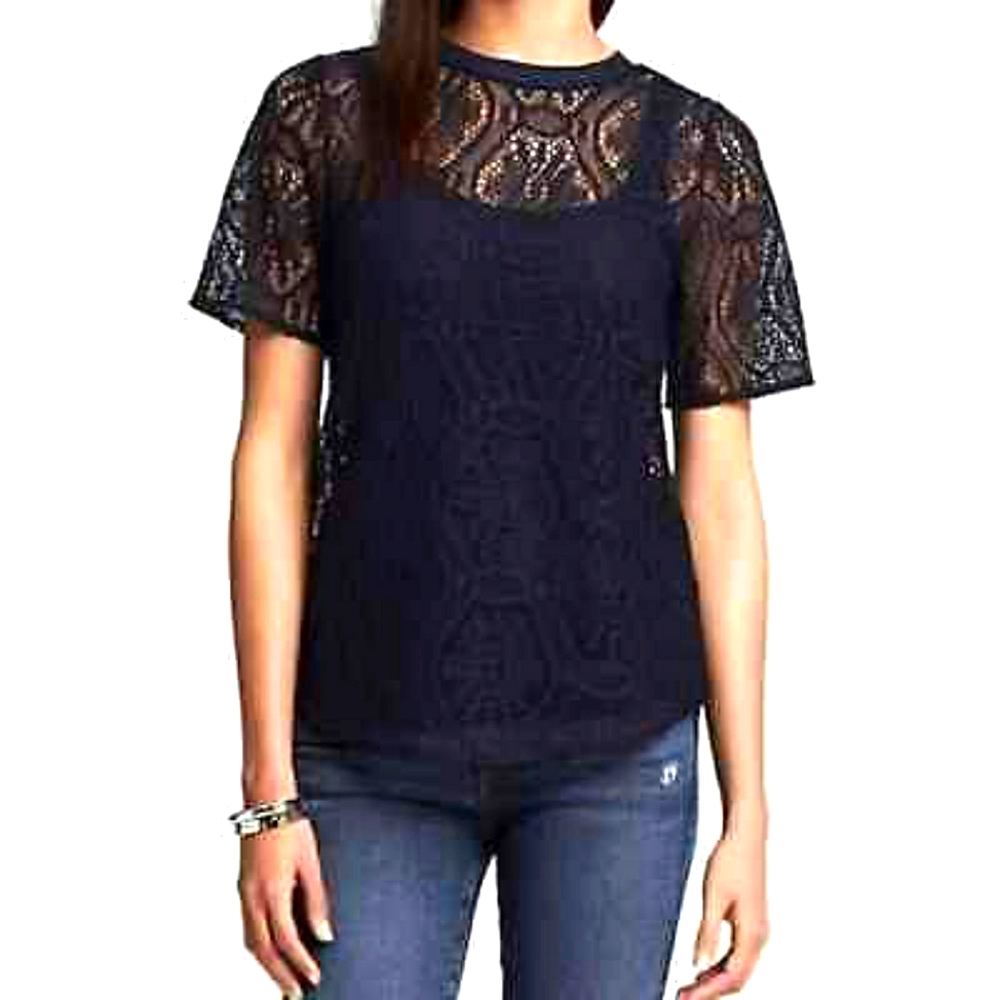 Banana Republic Crochet Sheer Top Navy Blue SP